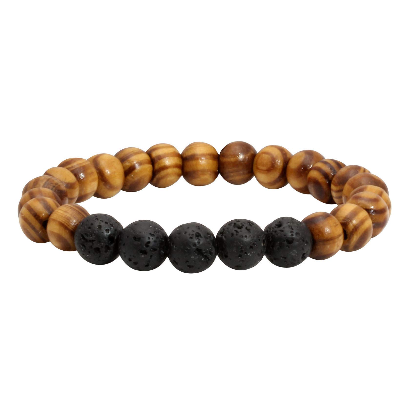 MILAKOO Mens Womens 8mm Lava Rock Beads Bracelet Stretchable Wood Beads for Buddhist Mala Prayer