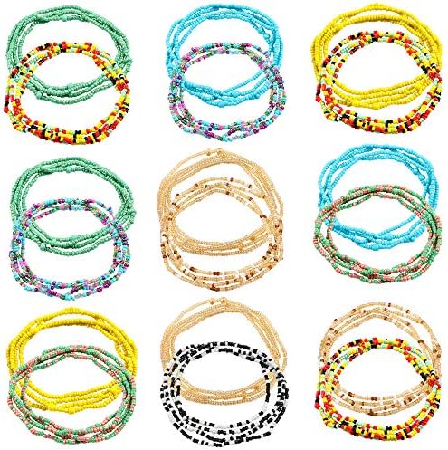 Lorfancy 18 Pcs Waist Beads for Women Girls African Body Chains Jewelry Belly Beaded Chain Bikini Chain Jewelry Stretchy Elastic String Colorful Necklace Bracelet Anklet for Girls Women Summer Jewelry