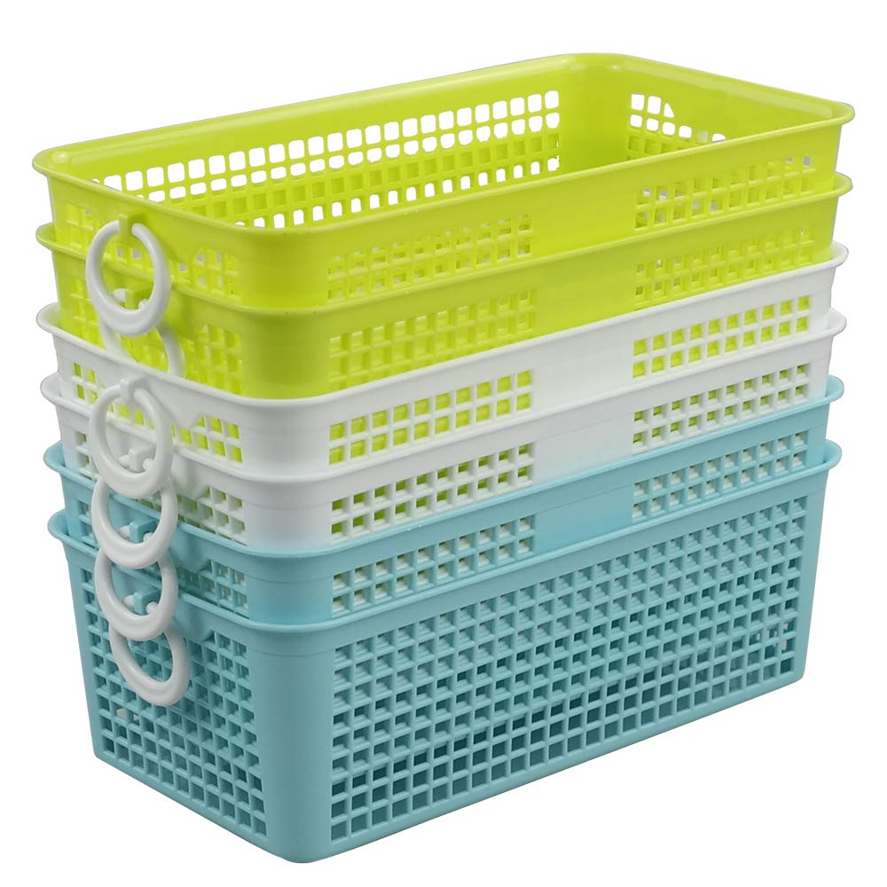 Fosly Rectangular Plastic Storage Baskets, Plastic Handy Basket, Set of