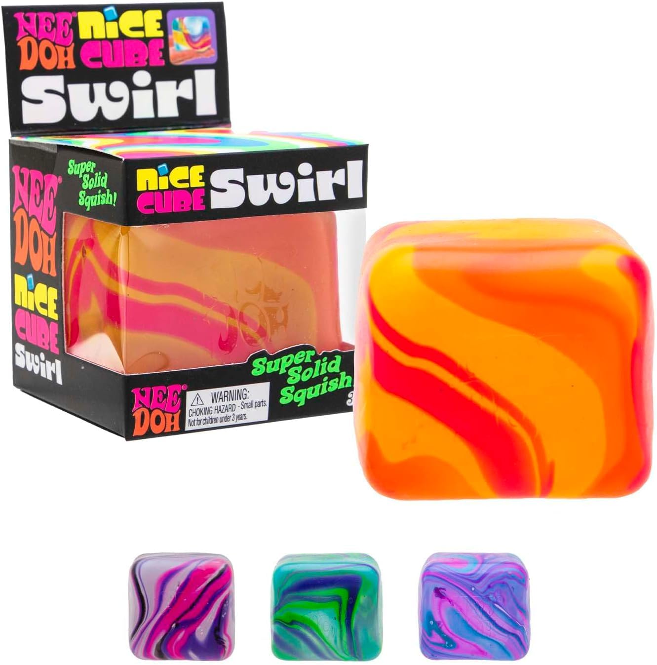 Schylling NeeDoh Nice Cube Swirl - Sensory Toy with a Super Solid Squish - Unique, Swirling Color Blend - Ages 3 and Up - Color May Vary - 2 Pack
