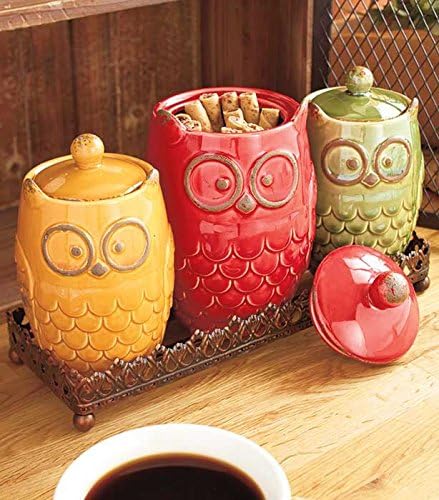 Owl Countertop Collection 4-Pc. Canisters and Tray Set