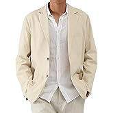 CLSEN Mens Casual Blazer Sport Coat Lightweight Jacket Cotton Linen Blend Business Wedding Formal Two Button Design