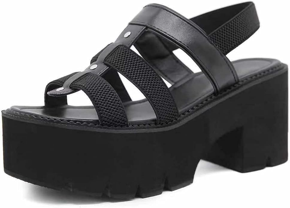 Amazon.com | Womens Peep Toe Elastic Ankle Strap Platform Sandals Outdoor Fashion Artificial PU 