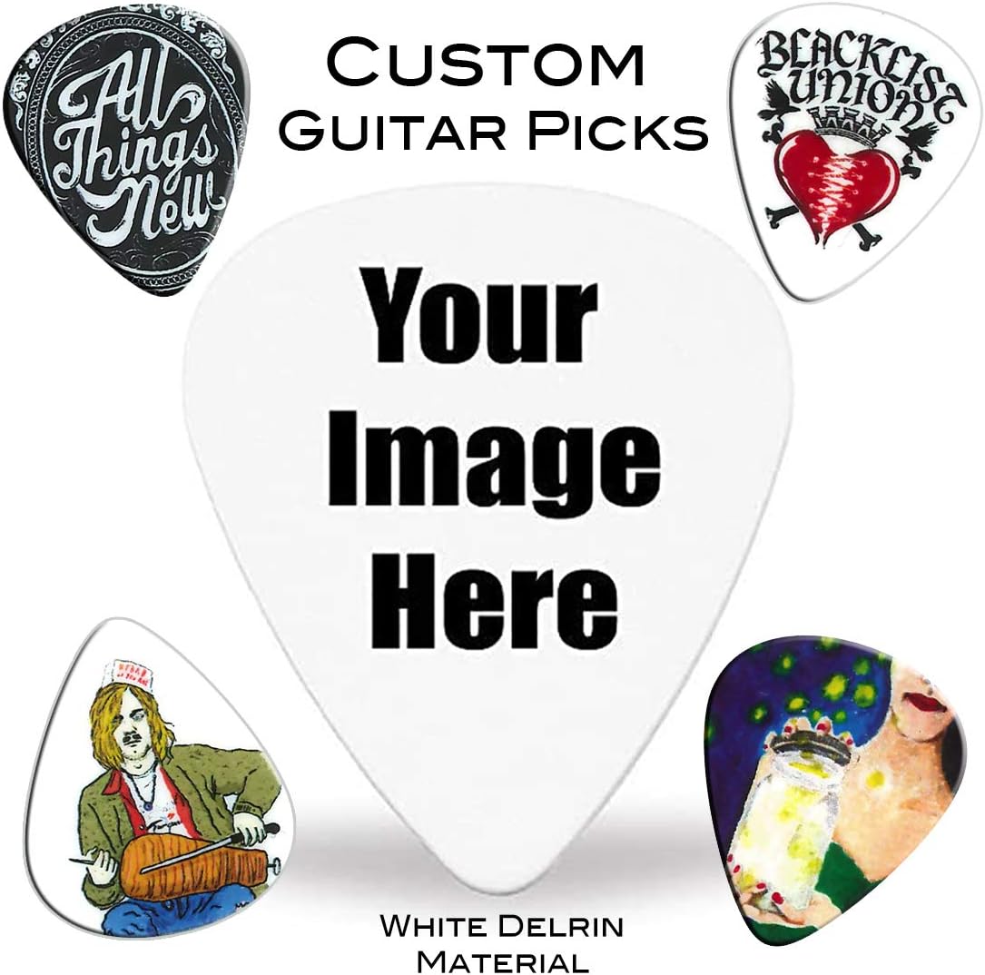 500 Personalized Guitar Picks - Premium White Delrin - Full-Color Custom Guitar Picks with Your Photo or Design. Durable Material with Detailed Print. Great Gift for Any Musician.