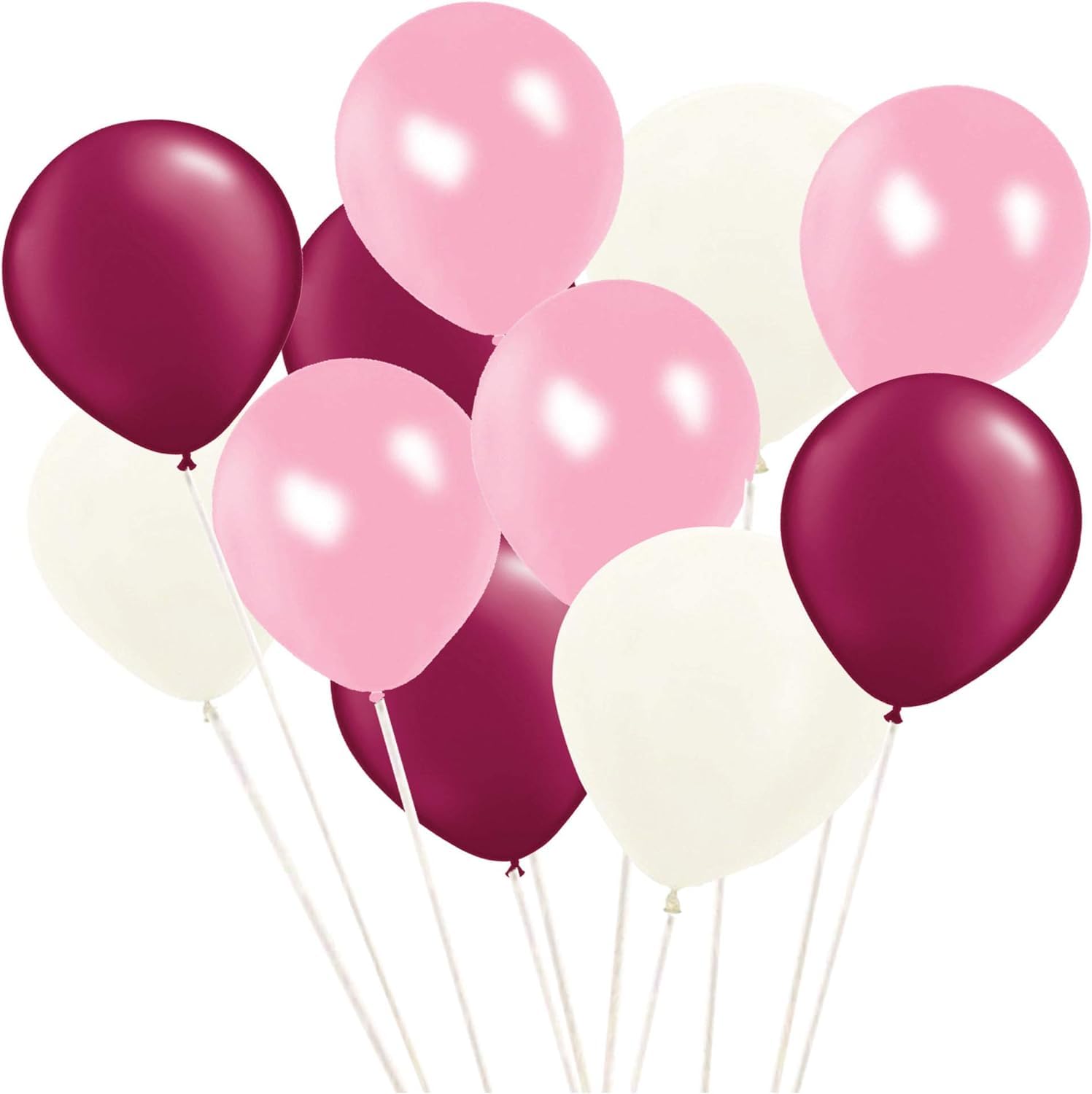 GrassVillage 100 Pcs 12 Inch Balloons – White, Pink & Baby Pink Latex Party Balloons for Birthday, Baby Shower, Wedding, Carnival, Festival & New Year Decorations – Helium & Air Fillable