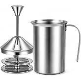 Cabilock 800ml Manual Milk Frother, Stainless Steel Hand Pump Milk Foamer with Double Mesh Screen, Non Electric Frothing Pitcher for Coffee, Latte, Cappuccino, Matcha and Hot Chocolate