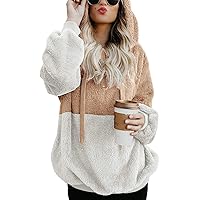 Women Casual Double Fuzzy Sweatshirt Faux Fleece Zip Pullover Hoodies Coat Outwear S-XXL