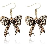 Leopard Earrings Cheetah Print Bow Earrings for Women Black Cheetah Leopard Ears Accessories Gifts Stuff Jewelry Black Bow Earring Dangle