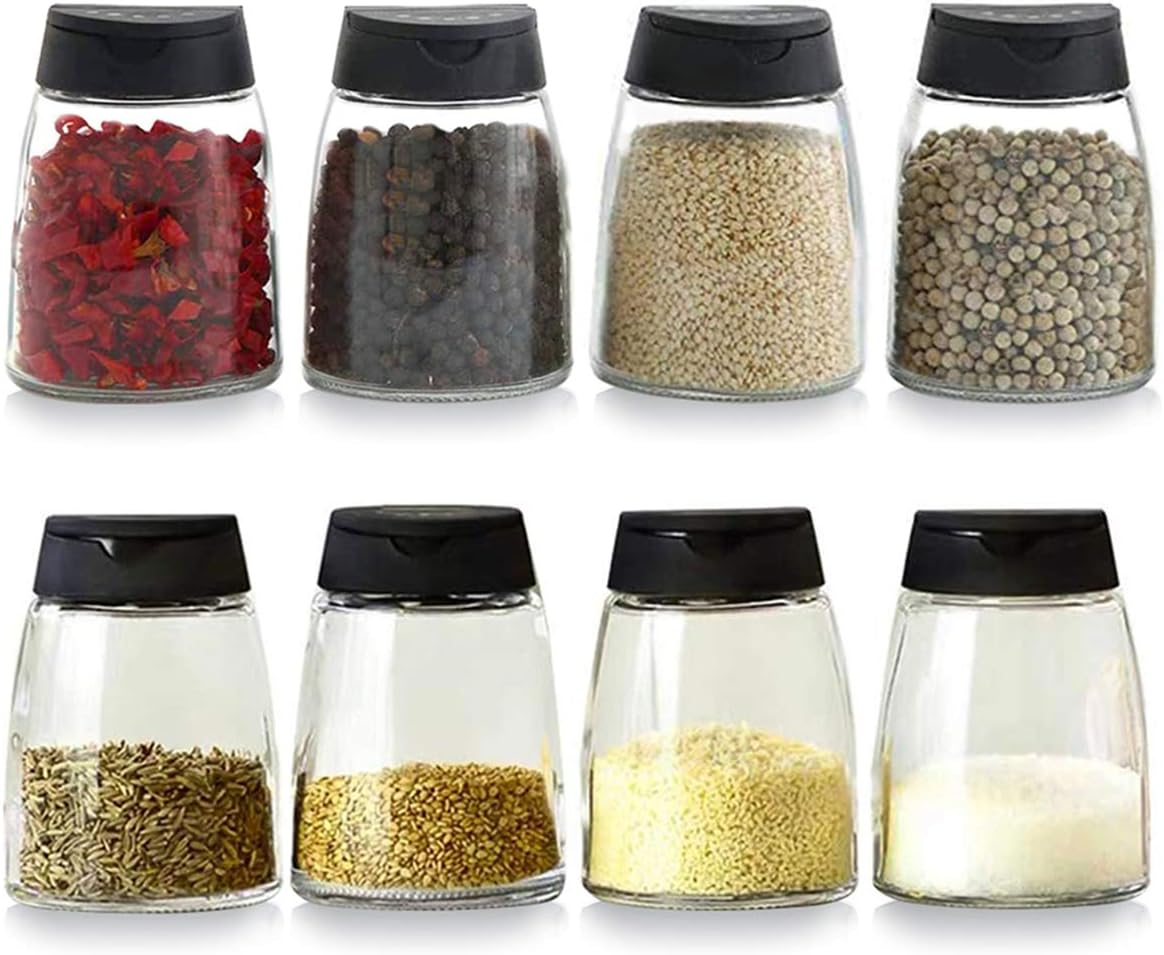 8PCS Glass Spice Jars with Shaker Pour Lid, Seasoning Shakers Glass Bottles Spice