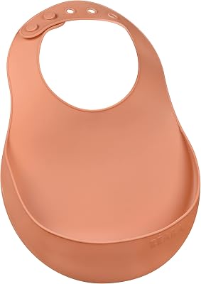 Babero de Silicona para Bebé, Impermeable, Ajustable, varias muescas, Flexible y Ligero, Ultrasuave, Fácil de limpiar, Fondo ancho para capturar los alimentos, terracotta