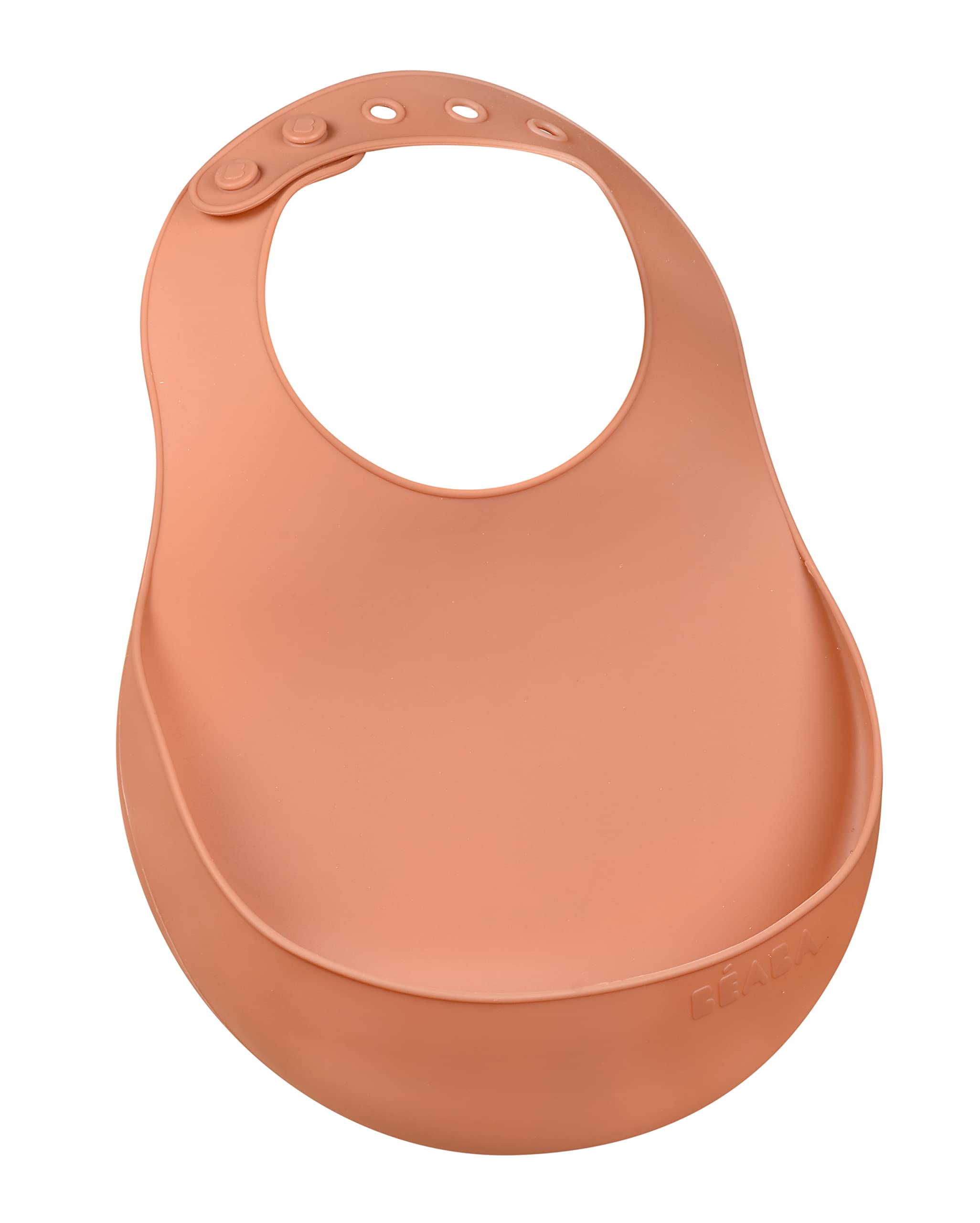 Béaba - Silicone Baby Bib - Waterproof - Multi-Adjustable Neck Width - Flexible and Lightweight - Ultra Soft - Easy to Clean - Large drip Tray - Terracotta