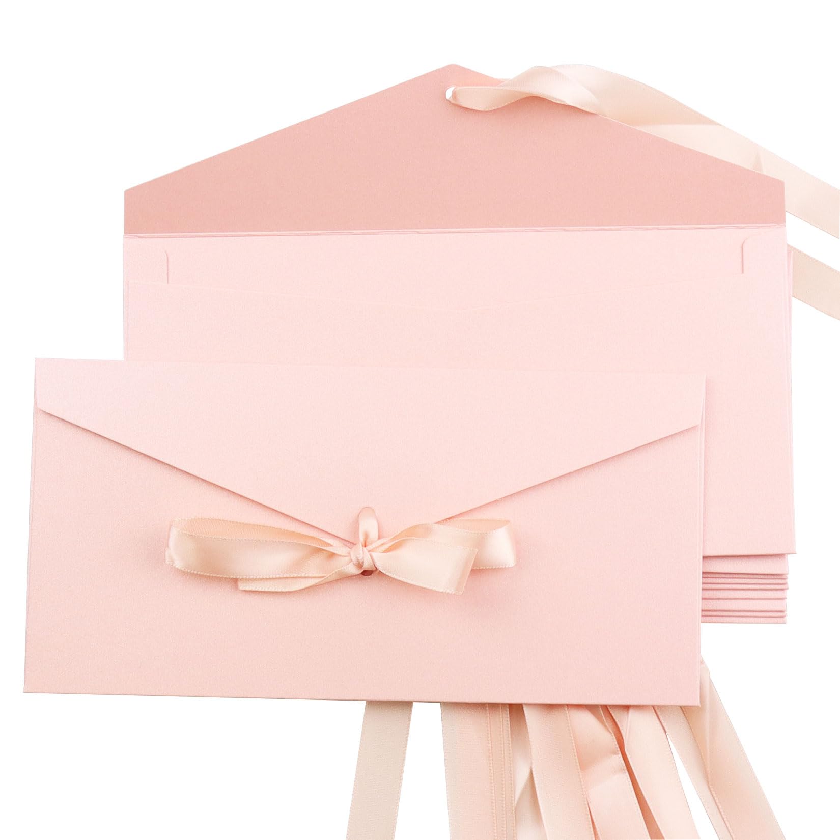 Photo 1 of 10 Pack Kraft Paper Envelopes with Ribbons, Invitation Envelopes for Festival and Party - Pink