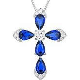 STARCHENIE Sterling Silver Cross Necklace for Women Crucifix Pendant with Birthstone Dainty Religious Jewelry Gift for Her, 18 Inch Chain