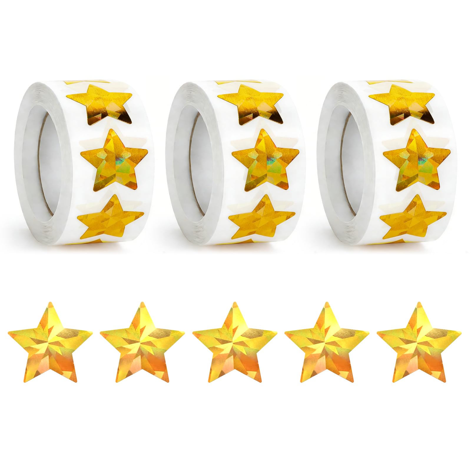 Photo 1 of 1500 Pcs Holographic Gold Stars Stickers 1 Inch Self Adhesive Foil Star Stickers 3 Rolls Waterproof Stars Stickers for Behavior Reward Chart Planner Decoration and DIY Crafts