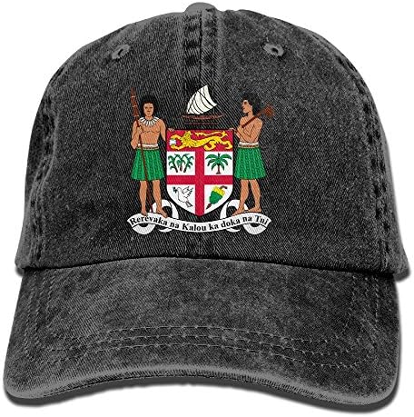 WKP0XKA Men and Women Cap Coat Of Arms Of Fiji Unisex Flat Bill Hip Hop Cap Baseball Hat Head-Wear Cotton Trucker Hats Black