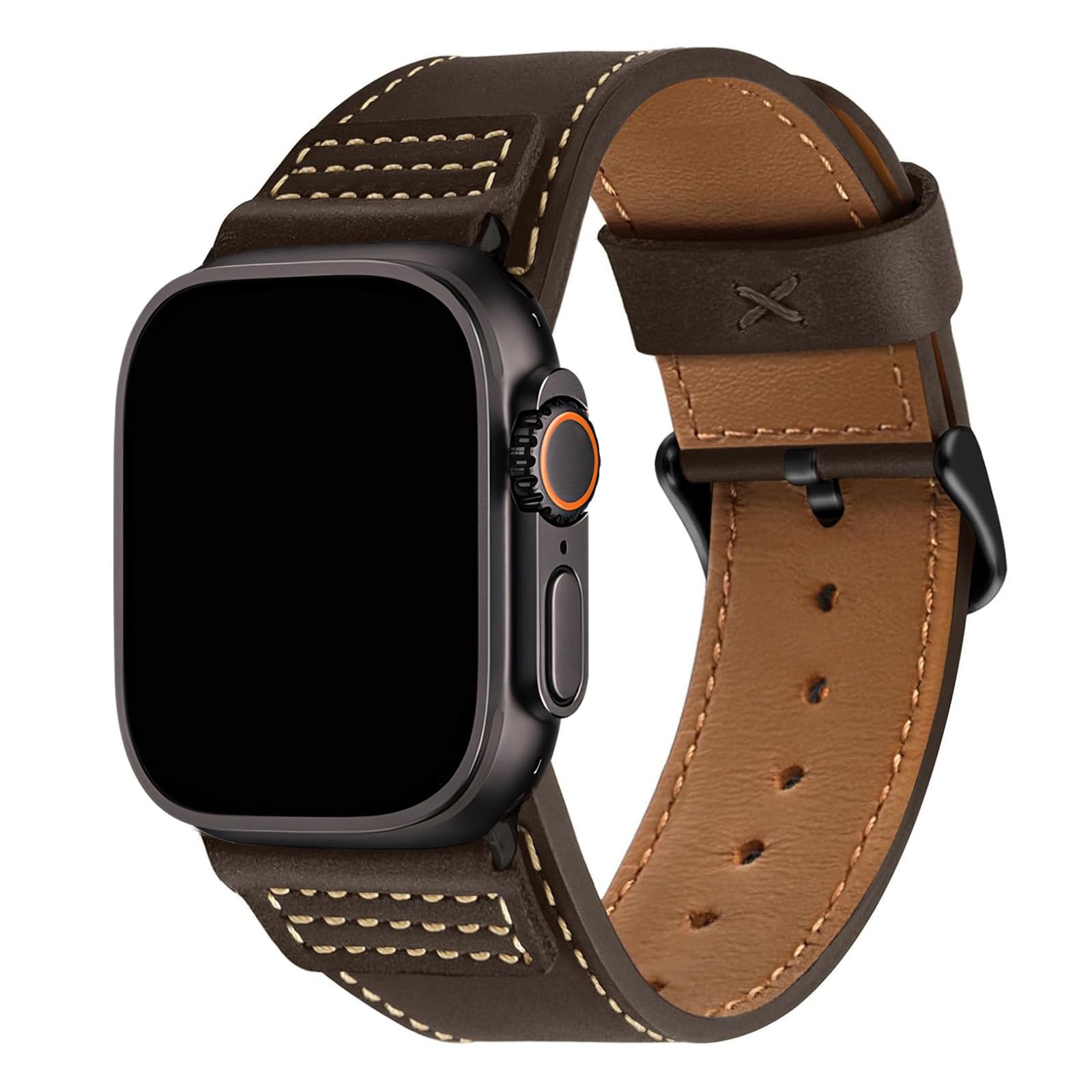 Wristitani Leather Strap Compatible With Apple Watch Straps 44mm 45mm 46mm 49mm for Men, Replacement Band for iWatch Ultra 3/2/1 Series 11 10 9 8 7 SE3 SE2 SE 6 5 4 3 2 1，Dark coffee/Black Buckle