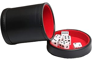 TOPTAN Leatherette Dice Cup with Lid, Includs 16mm Regular Dices, Red Felt Lining Dice Shaker Quiet for Playing Yahtzee/Farkle/Liars Dice/Board Game