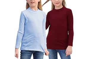 GORLYA 2 Pack Girls Turtleneck Ribbed Knit Long Sleeve Sweater T-Shirt Slim Fitted Basic Tee Tops Multipacks for 8-16Y