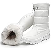 HYPOCRUTE Women's Warm Snow Boots with Fur Lined Black and White Wide Winter Boots Water-resistant Mid Calf Boots for Hiking,Working,Outdoors