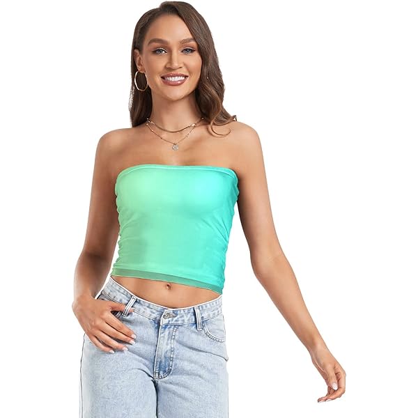 Coikll Mint Green Solid Women's Tube Top Trendy Strapless Tank
