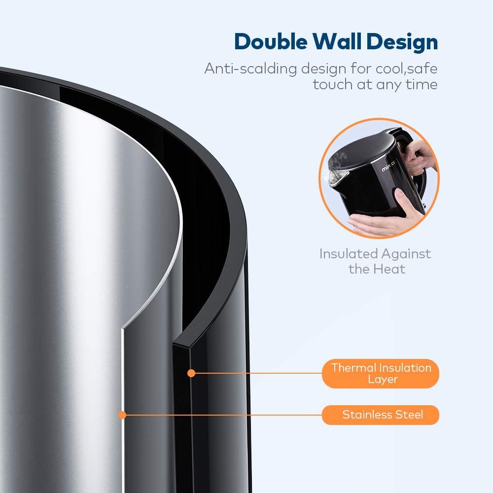 Electric Kettle, Miroco 1.5L Double Wall 100% Stainless Steel BPA-Free Cool Touch Tea Kettle with Overheating Protection, Cordless with Auto Shut-Off: Kitchen & Dining