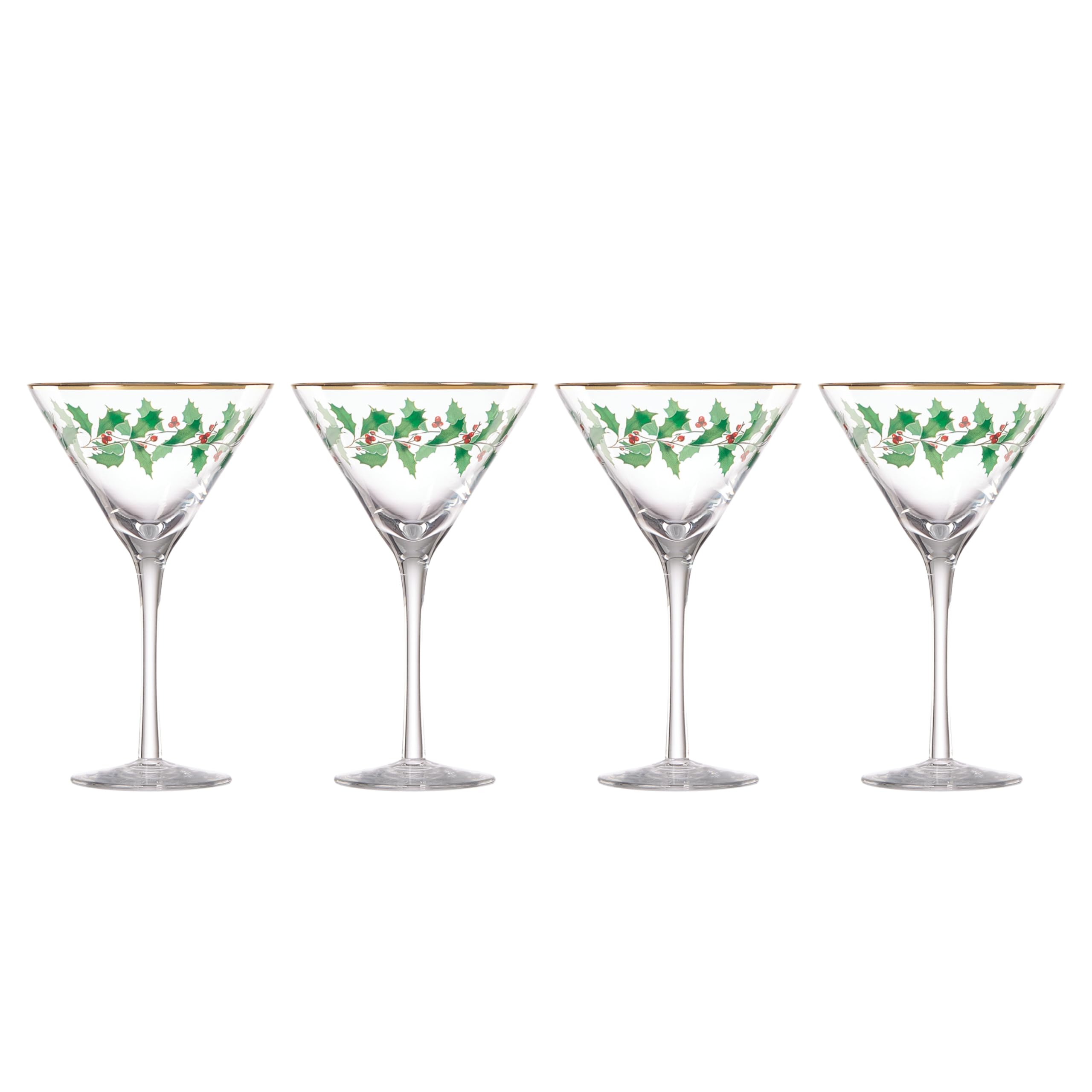 Lenox 893570 Holiday Decal 4-Piece Martini Glass Set, Christmas Dinnerware, Hosting Image