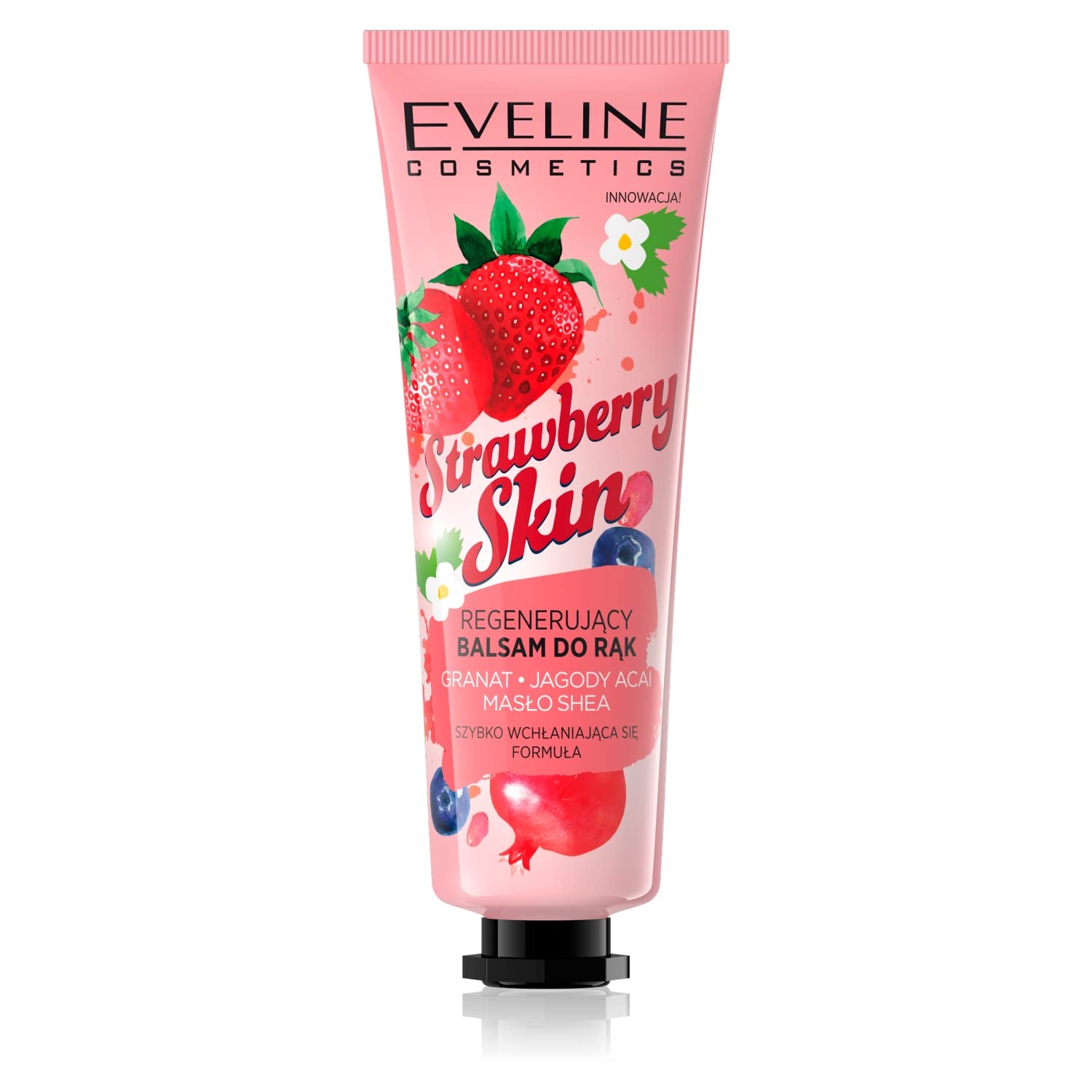Eveline Cosmetics Strawberry Skin Regenerating Hand Balm - Strawberry Scented, Deeply Moisturizing & Nourishing Formula with Acai Berry & Pomegranate Extracts, Vegan, 50ml