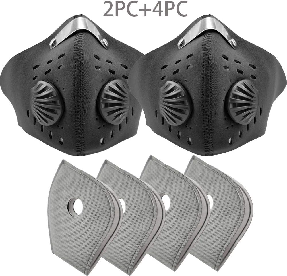 2PCS Half Face Mask with 4PCS Carbon Filter, PM2.5 Neoprene Unisex Facemask-Anti Dust Pollution Pollen Allergy, Washable Windproof Breathing Mouth Cover for Bicycle, Cycling,Sports, Motorcycling