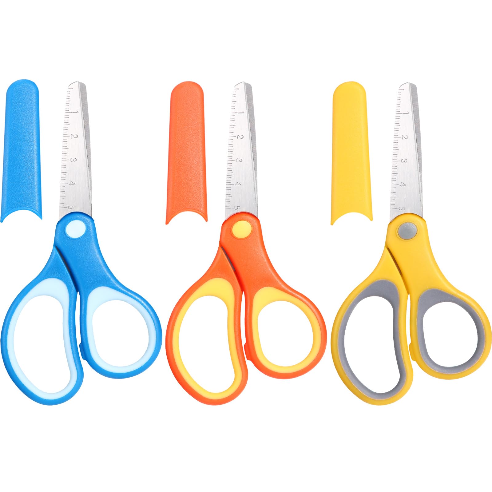 Honoson 3 Pieces Kids Scissors Blunt Tip 6" Small Stainless Safety Scissors with Cover for Toddler Preschool Age 4-7 8 9 Children Teacher School Craft Christian Supplies