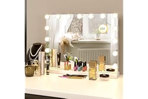NACVMRY LilyHome Vanity/Makeup Mirror with Lights,10X Magnification,Large Hollywood Lighted Vanity Mirror with 15 Dimmable LED Bulbs,3 Color Modes,Touch Control for Bedroom,Tabletop or Wall-Mounted