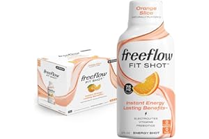 Freeflow Fit Energy Shots, Orange Slice, Natural Caffeine Boost with L-theanine, Ginseng, Vitamins, Prebiotics, Electrolytes (6 Count, 2oz Shots)