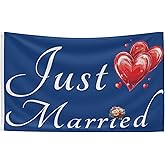 Just Married Flag Banner Outdoor Indoor Decoration Flag 3x5 FT Double Stitched Polyester with Brass Grommets (Blue)