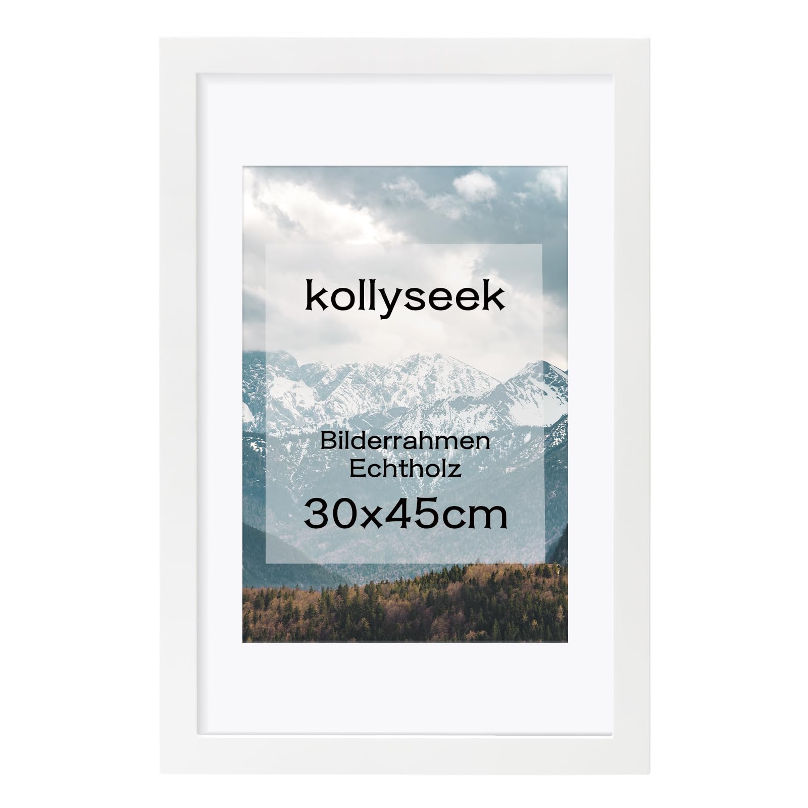 kollyseek Picture Frame 30 x 45 cm White Real Wood with Mount Pine Wood Frame with Shatterproof Acrylic Glass Pine Wood Photo Frame White Picture Frame