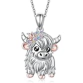 Alphm 925 Sterling Silver Chicken Capybara Raccoon Highland Cow Axolotl Necklace Cute Animal Necklace Jewelry for Women