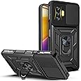 Ysnzaq Military Grade Heavy Duty Shockproof Phone Case for Xiaomi Redmi K50 Gaming/Poco F4 GT, Sliding Window Lens Protection with Magnetic Car Bracket Phone Cover for Xiaomi Poco F4 GT SJ Black