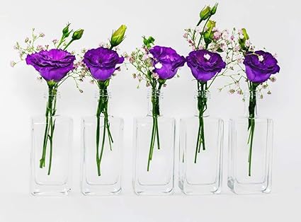 Vicky 50 Mini Vase Set Square Table Topper With Ribbon Glass