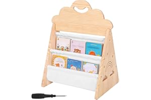 Kids Bookshelf, Double Sided Kids Bookcase 2 Tier Portable Toddler Book Shelf Storage for Kids Room and Playroom Wooden Baby 