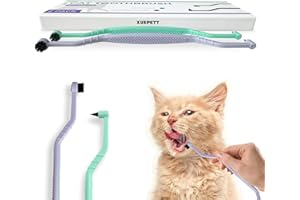 xuepett 2 Pcs Dual Sided Cat Toothbrush with Micro Brush Head, Anti-Slip Curved Handle, Designed for Small Pets Eliminates Bad Breath and Reduces Plaque Tartar Formation