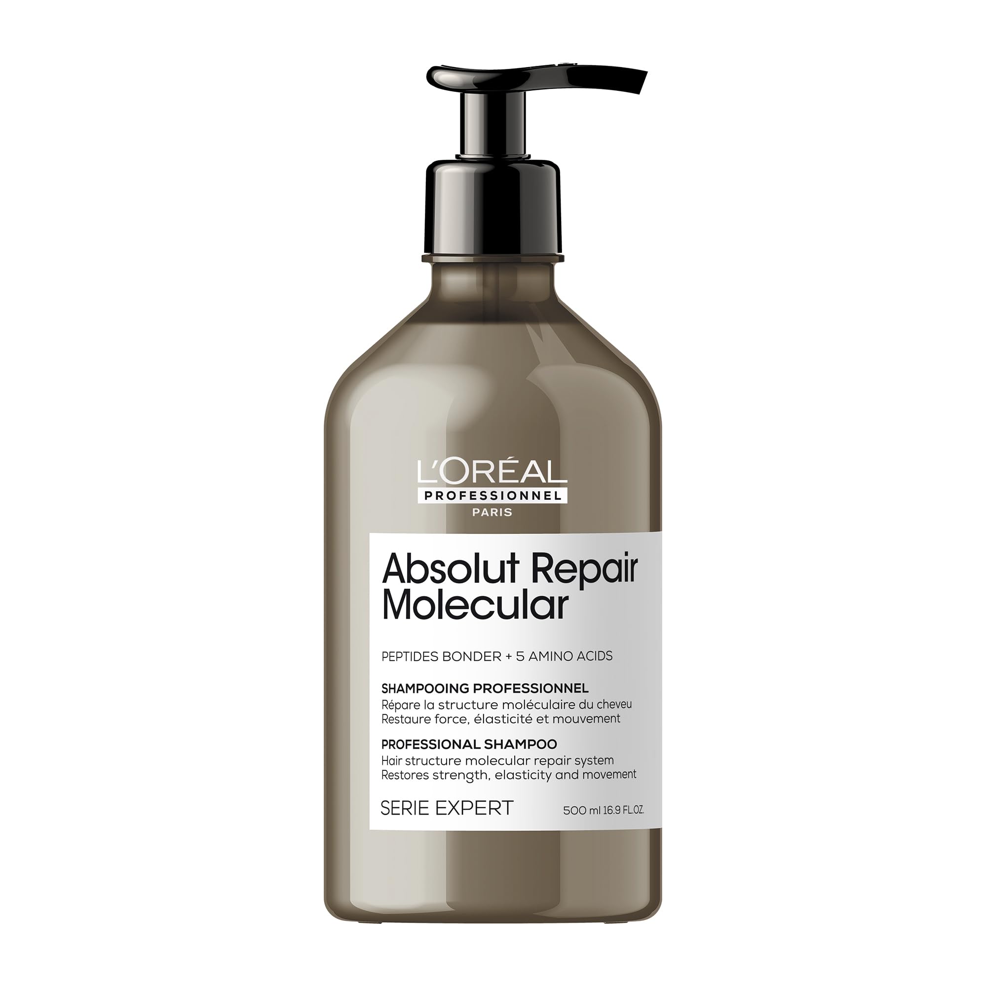 L’Oréal Professionnel Absolut Repair Molecular Sulphate Free Shampoo 500ml, For Extremely Damaged Hair, Molecular Peptides Bond Repair, Restore Strength & Elasticity