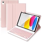 ABEIFAN for iPad 11th(A16)/10th Generation Keyboard Case, 7 Colors Backlit Wireless Detachable Folio, Keyboard for iPad 11 inch A16 2025/10th Gen 10.9-inch 2022 Cover with Pencil Holder,Pink