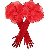IPENNY Elegant Opera Long Velvet Gloves with Ruffled Trim, Women's Long Puff Sleeve Evening Formal Gloves for Wedding Costume