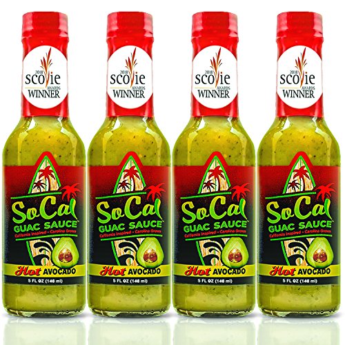 Avocado Sauce 4-Pack | Hot Avocado SoCal Guac Sauce | The 2018 Scovie Award Winner |20 fl oz total | Guacamole, Avocado Hot Sauce and Chile Verde All in One | Custom Gift Packaging â€“ SoCal Hot Sauce
