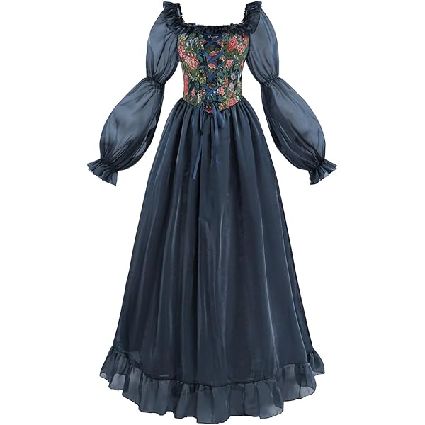 Amazon.com: Medieval Long Dress Long Sleeve Gothic Pirate Dress Renaissance  Victorian Ruffle Dress : Clothing, Shoes & Jewelry
