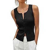 Saodimallsu Womens Sleeveless Sweater Vest Button Down Ribbed Knit Tank Top Scoop Neck Summer Trendy Vest Tops
