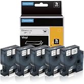 18445 Rhino Label Tape Replace for Dymo Rhino Industrial Permanent Vinyl | Labels Tape 3/4" (19MM), Work for 4200 5000 5200 6000 Label Maker Refills, Black Print on White Tape, 19mm x 5.5m, 5-Pack