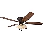 Honeywell Ceiling Fans Glen Alden, 52 Inch Classic Flush Mount Indoor LED Ceiling Fan with Light, Pull Chain, Quick-2-Hang Du