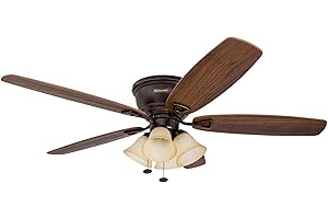 Honeywell Ceiling Fans Glen Alden, 52 Inch Classic Flush Mount Indoor LED Ceiling Fan with Light, Pull Chain, Quick-2-Hang Dual Finish Blades, Reversible Motor - 50183 (Oil Rubbed Bronze)