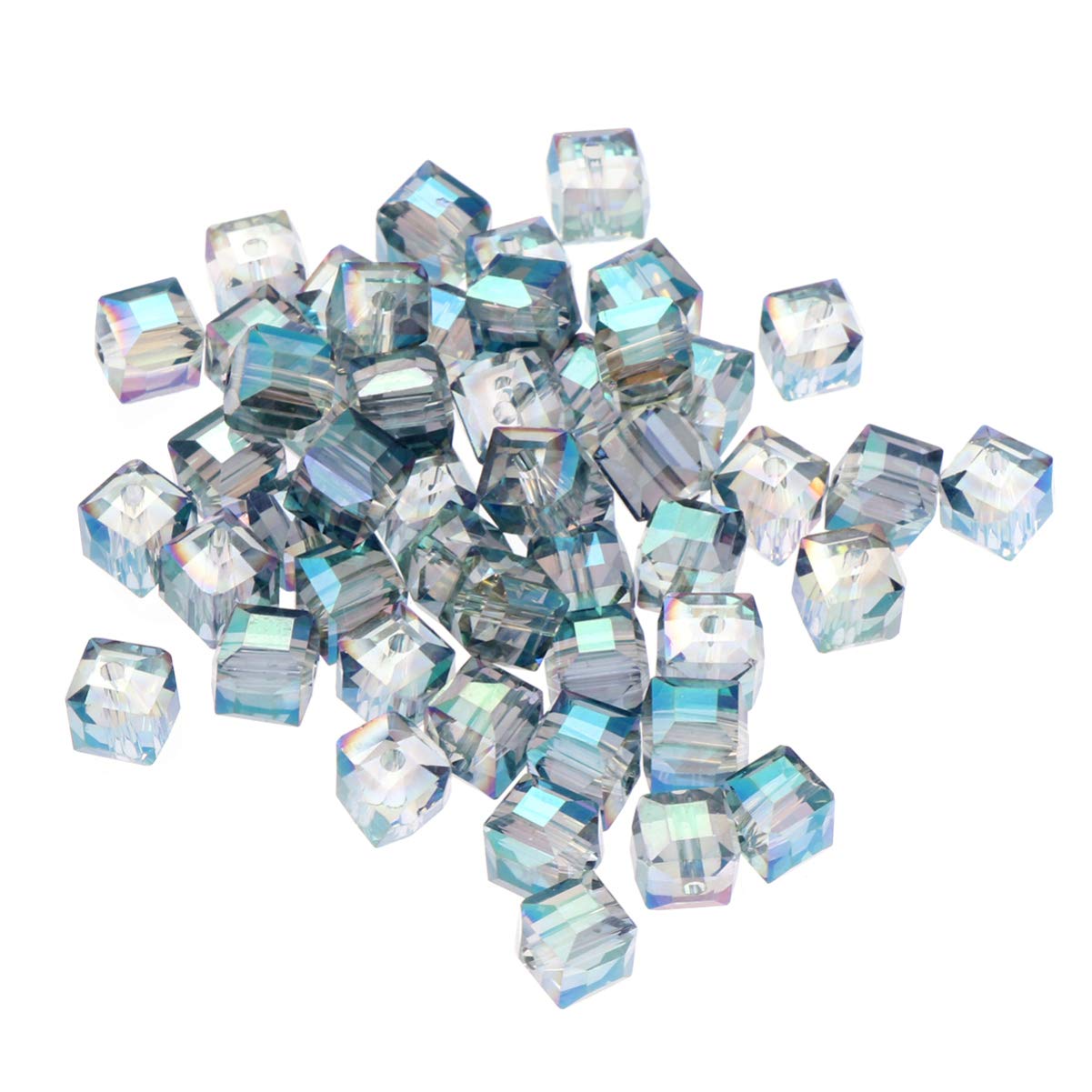 Healifty 50pcs Cube Glass Beads Colourful Crystal Spacer Beads for DIY Jewelry Making 8mm