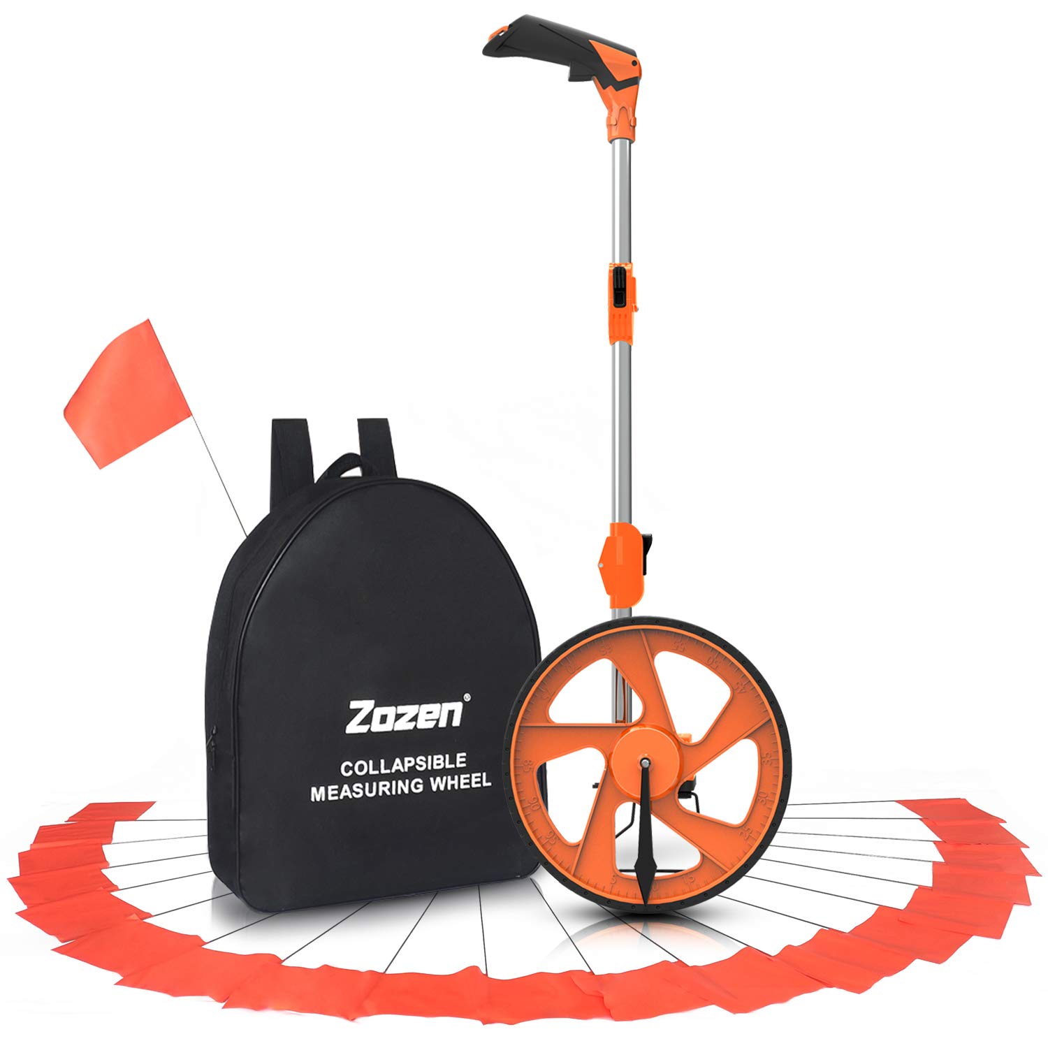 Distance Measuring Wheel with Marking Flags, Zozen Measure Wheel Collapsible Industrial Measuring Wheel in Feet and Inches with Carrying Bag