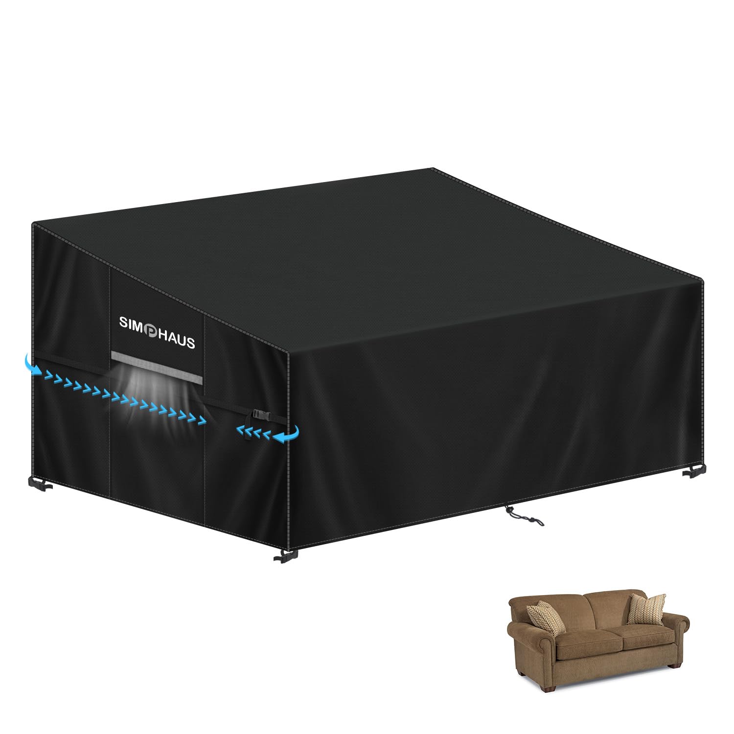 SIMPHAUS Garden Furniture Covers 2 Seater Garden Sofa Cover Waterproof Outdoor Sofa Cover Garden Couch Bench Covers 2 Seater Outdoor Furniture Cover Tear Resistant 420D Oxford Fabric 155x85x81/61cm